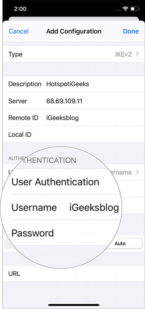 إعداد وتكوين اتصال VPN على iPhone و iPad Turn on status switch under VPN configuration on iPhone 4 - كيفية إعداد وتكوين اتصال VPN على iPhone و iPad