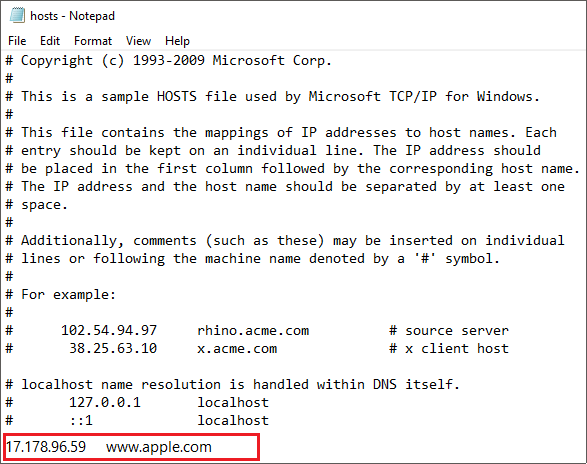 Add-the-required-IP-address-its-domain-name-URL-in-the-hosts-file 10 طرق لإصلاح حل خطأ المضيف Host في Chrome