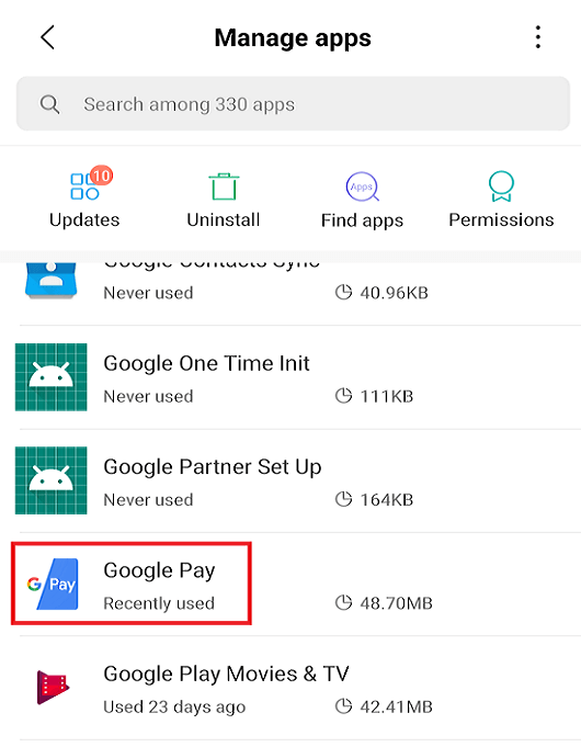 Click-on-Google-Pay-app-inside-the-listed-of-Installed-apps-1 11 نصيحة لإصلاح مشكلة عدم عمل Google Pay