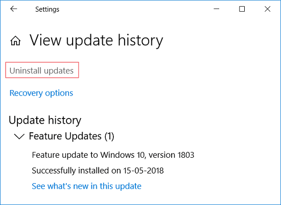 Click-on-Uninstall-updates-under-view-update-history غير قادر على تثبيت DirectX على Windows 10 إليك كيفية إصلاح ذلك