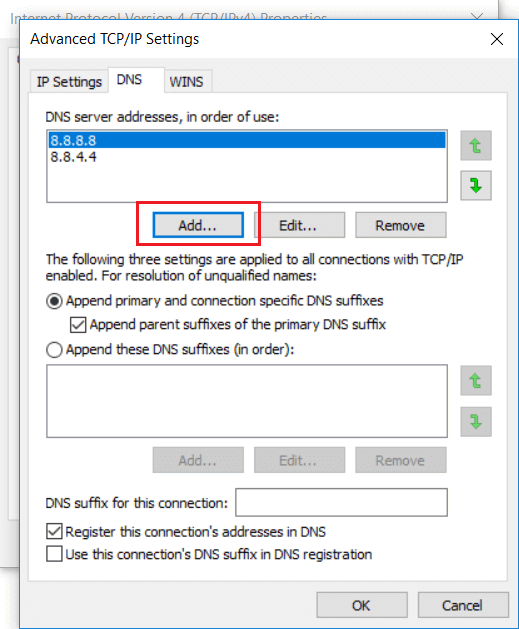 Click-on-the-Add-button-and-you-can-add-all-the-DNS-server-addresses-you-want 3 طرق لتغيير إعدادات DNS على Windows 10
