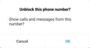 Click-on-the-Unblock-this-phone-number-dialog-box-300x159-1 إصلاح لا يمكن إرسال أو تلقي رسائل نصية على Android