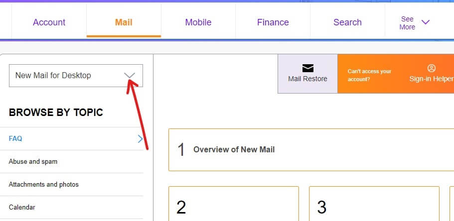 Click-on-the-drop-down-menu-that-is-available-on-the-left-menu كيفية الاتصال بـ Yahoo للحصول على معلومات الدعم