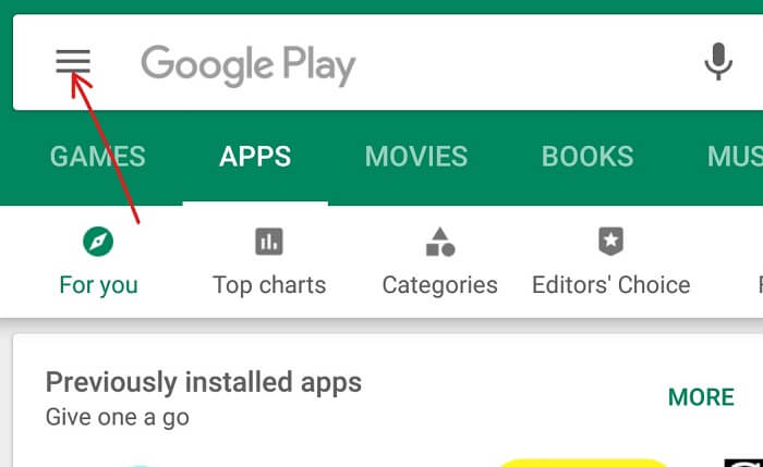 Click-on-three-lines-icon-available-on-the-top-left-corner-of-the-Playstore إصلاح لا يمكن إرسال أو تلقي رسائل نصية على Android
