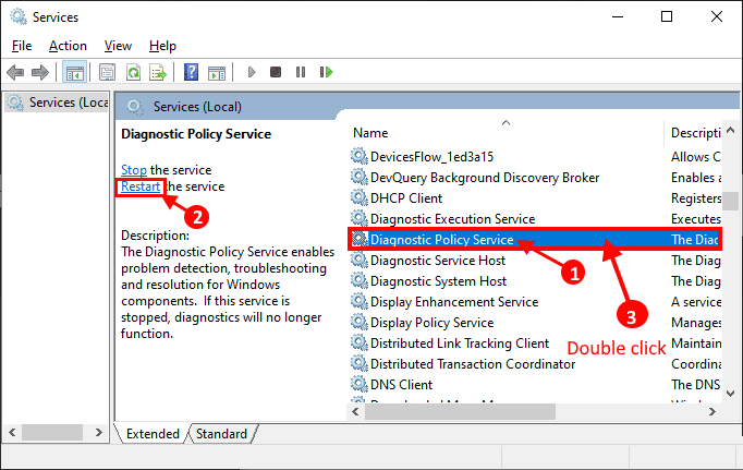 DPS-service_double-click إصلاح: خطأ خدمة سياسة التشخيص لا تعمل على Windows 10