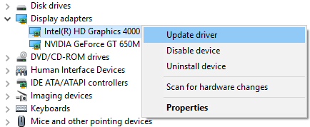 Expand-Display-adapters-and-then-right-click-on-the-integrated-graphics-card-and-select-Update-Driver غير قادر على تثبيت DirectX على Windows 10 إليك كيفية إصلاح ذلك