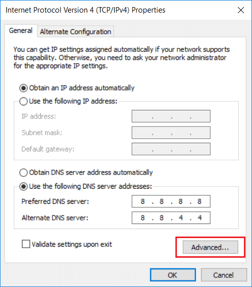 In-case-you-want-to-add-more-than-two-DNS-servers-then-click-on-Advanced-button-1 3 طرق لتغيير إعدادات DNS على Windows 10