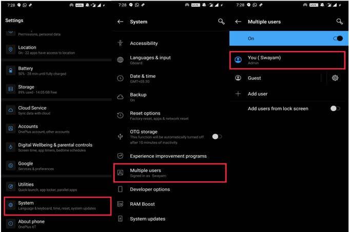 Multiple-Users-Android-Settings كيفية إضافة صورة شخصية إلى قفل الشاشة Android 10