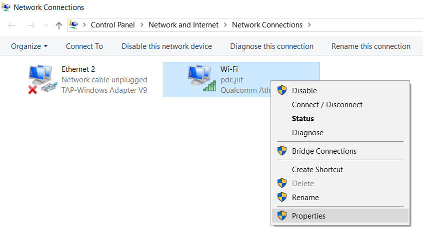 Right-click-on-that-network-connection-WiFi-and-select-Properties 3 طرق لتغيير إعدادات DNS على Windows 10