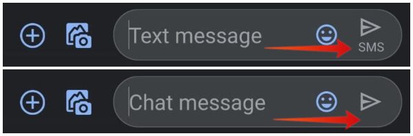 SMS-text-under-send-button-in-RCS-SMS-Message كيف تتعرف على رسالة RCS / SMS