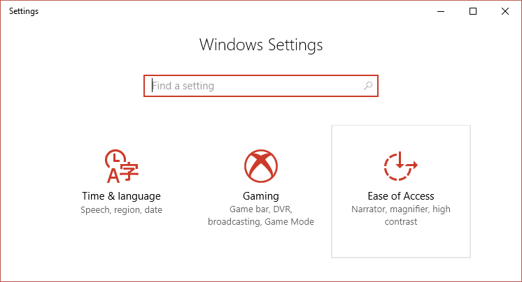 Select-Ease-of-Access-from-Windows-Settings عرض أشرطة التمرير دائمًا في تطبيقات Windows 10 Store