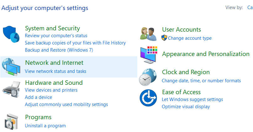 Select-Network-and-Internet-from-the-control-panel-window 3 طرق لتغيير إعدادات DNS على Windows 10