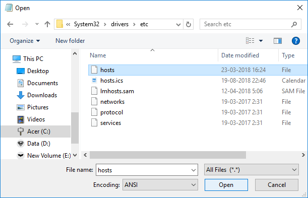 Select-the-hosts-file-and-then-click-on-Open 10 طرق لإصلاح حل خطأ المضيف Host في Chrome