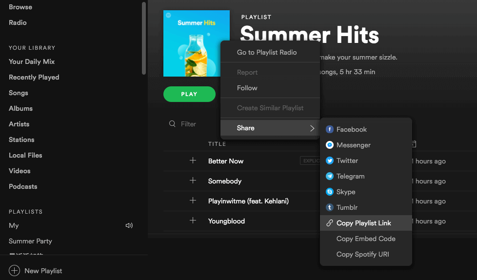 Select-‘Copy-song-link’-from-the-Spotify-menu إصلاح Spotify Web Player لا يعمل (دليل خطوة بخطوة)