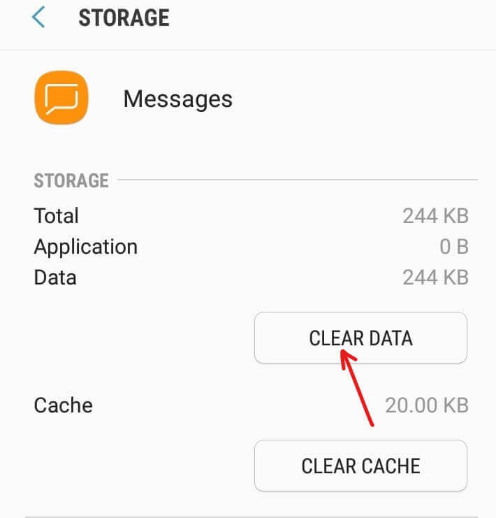 Tap-on-Clear-data-under-Messaging-app-Storage إصلاح لا يمكن إرسال أو تلقي رسائل نصية على Android