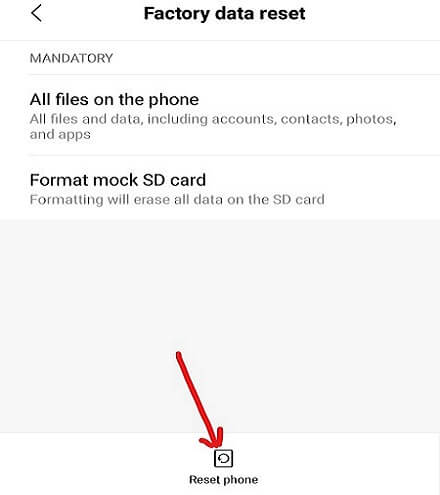 Tap-on-Reset-phone-option-available-at-bottom-of-the-page إصلاح لا يمكن إرسال أو تلقي رسائل نصية على Android