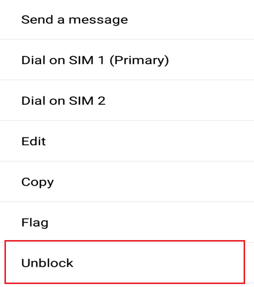 Tap-on-Unblock-from-the-Menu إصلاح لا يمكن إرسال أو تلقي رسائل نصية على Android