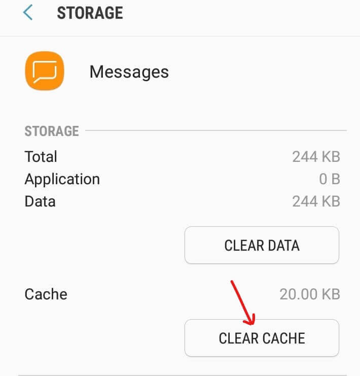 Tap-on-the-Clear-Cache-button إصلاح لا يمكن إرسال أو تلقي رسائل نصية على Android