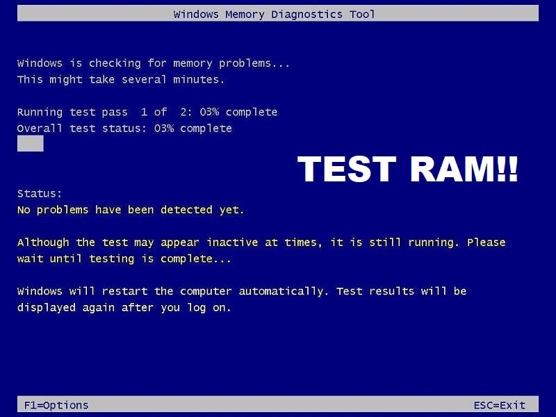 Test-your-Computers-RAM-for-Bad-Memory إصلاح تجميد Windows أو إعادة التشغيل بسبب مشاكل في الأجهزة