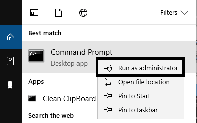 Type-CMD-in-Windows-search-bar-and-right-click-on-command-prompt-to-choose-run-as-administrator غير قادر على تثبيت DirectX على Windows 10 إليك كيفية إصلاح ذلك