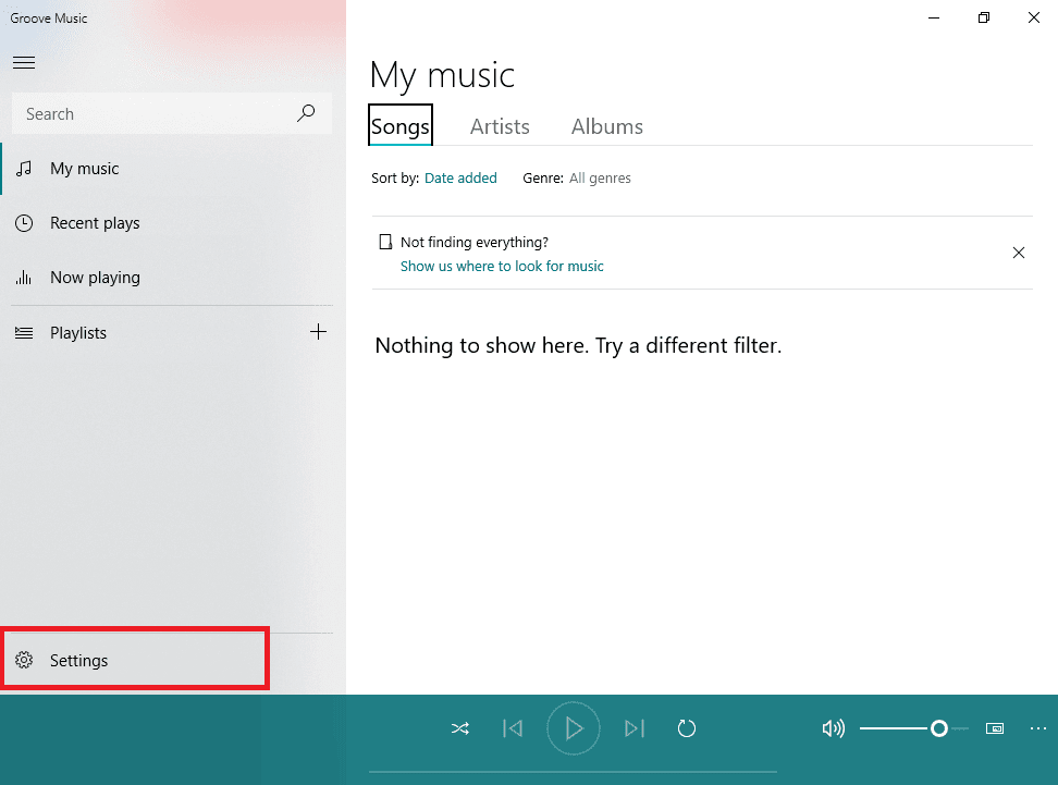 Under-Groove-Music-click-on-the-Settings-option-available-at-the-bottom-left-sidebar كيفية استخدام Equalizer في Music Groove على نظام التشغيل Windows 10