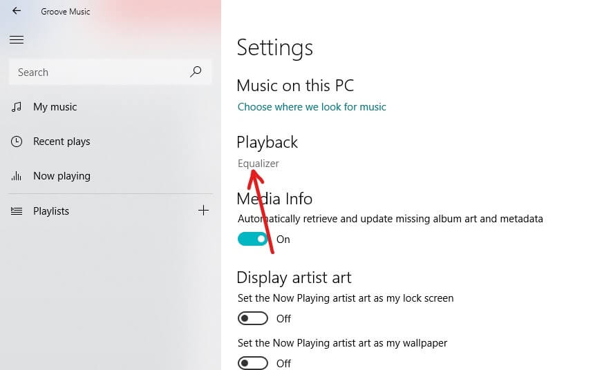 Under-Settings-click-on-the-Equalizer-link-available-under-Playback-settings كيفية استخدام Equalizer في Music Groove على نظام التشغيل Windows 10