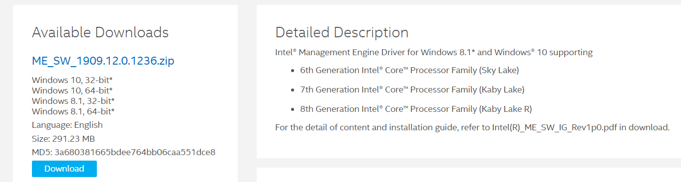 Update-Intel-Management-Engine-Interface-IMEI إصلاح خطأ الأجهزة المعطوبة الصفحة التالفة على Windows 10