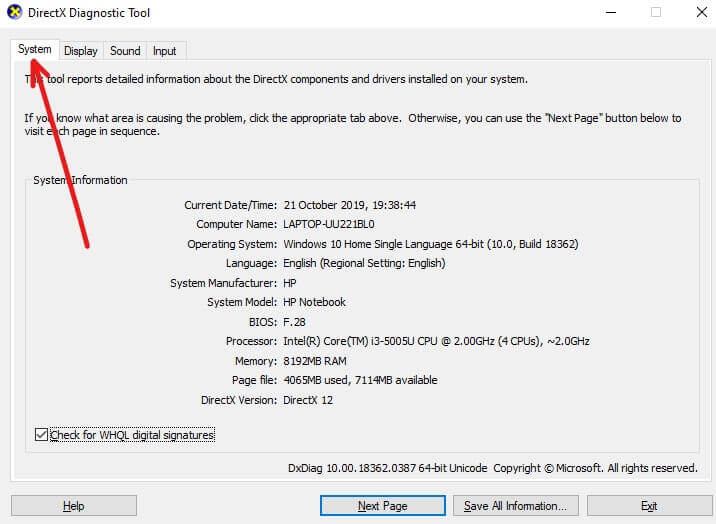 Visit-System-by-clicking-on-the-System-tab-available-at-the-top-menu غير قادر على تثبيت DirectX على Windows 10 إليك كيفية إصلاح ذلك