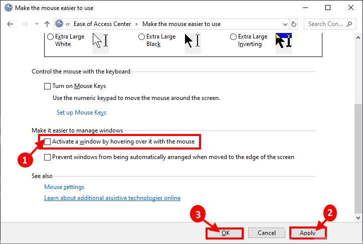activate-windows-by-hovering-over-it-with-the-mouse كيفية تعطيل التحديد التلقائي في Windows 10