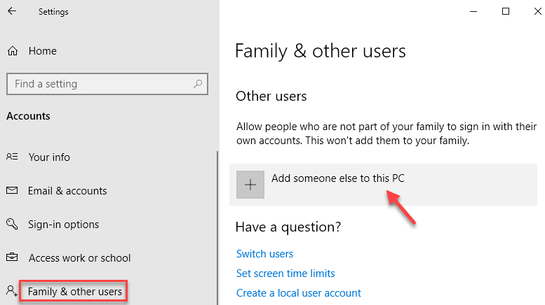 add-some-one-account-min أيقونة الصوت على شريط المهام لا تعمل في Windows 10