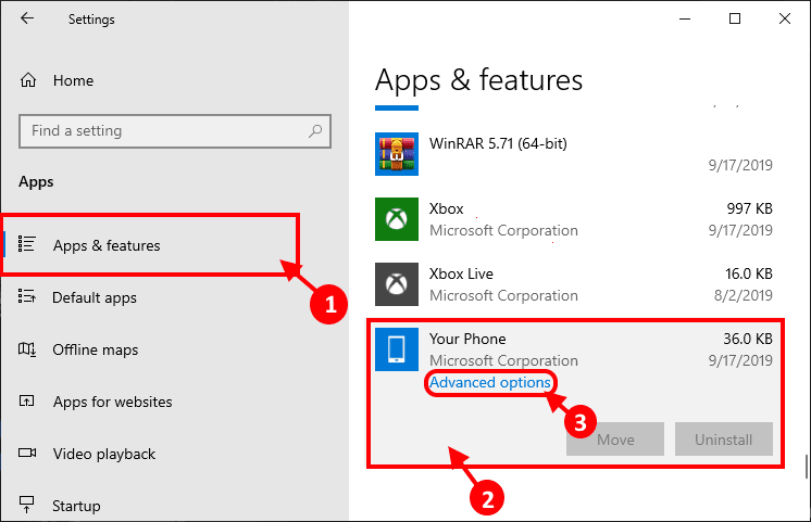 advanced-options-1 إصلاح:عدم عمل تطبيق Your Phone في Windows 10