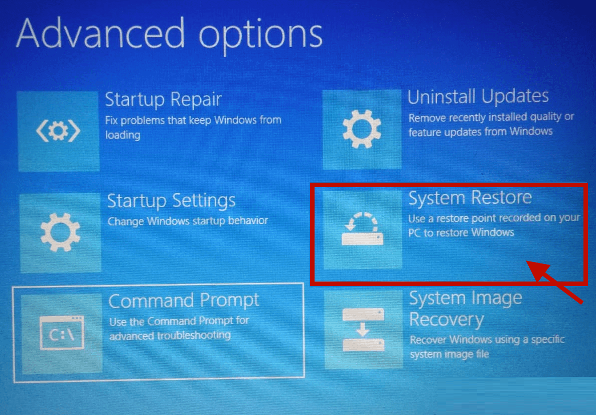 advanced-options حل مشكلة - إصلاح بدء التشغيل في حلقة لانهائية في نظام التشغيل Windows 10