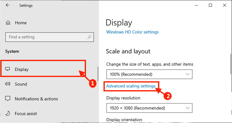 advanced-scaling-options إصلاح التطبيقات التي تظهر غير واضحة في Windows 10