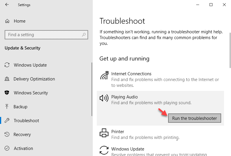 audio-troubleshooter-min أيقونة الصوت على شريط المهام لا تعمل في Windows 10