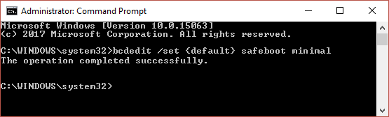 bcdedit-set-default-safeboot-minimal-in-cmd-to-boot-PC-in-Safe-Mode 5 طرق لبدء تشغيل جهاز الكمبيوتر في الوضع الآمن
