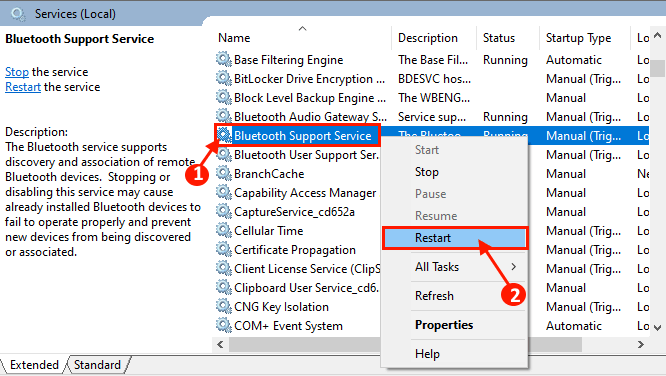 bluettoth-restart إصلاح: اختفاء خيار تشغيل Bluetooth On إيقاف / Off في Windows 10