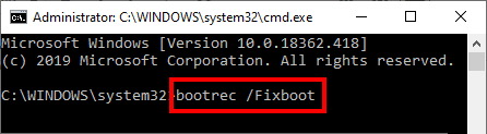 bootrec_fixboot حل مشكلة - إصلاح بدء التشغيل في حلقة لانهائية في نظام التشغيل Windows 10