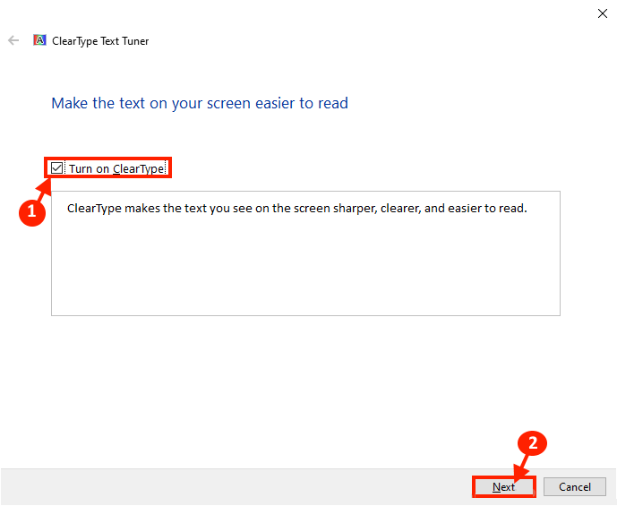 clear-type-next إصلاح التطبيقات التي تظهر غير واضحة في Windows 10