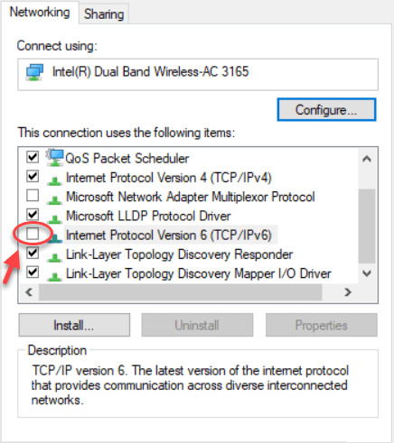 disable-ipv6-min إصلاح خطأ Microsoft Store 0x80D02017 أثناء التنزيل في Windows 10