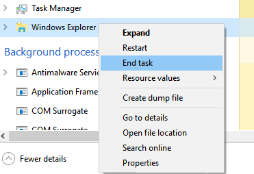 end-task-min أيقونة الصوت على شريط المهام لا تعمل في Windows 10