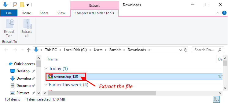 extract-the-file كيفية حذف الملفات المحمية بواسطة TrustedInstaller في Windows 10