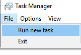 file-run-new-task-explorer-min أيقونة الصوت على شريط المهام لا تعمل في Windows 10