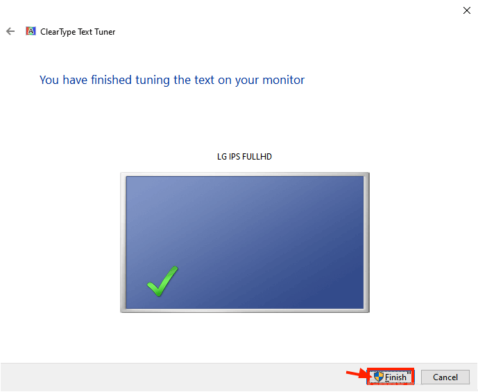 finish-clear-type إصلاح التطبيقات التي تظهر غير واضحة في Windows 10