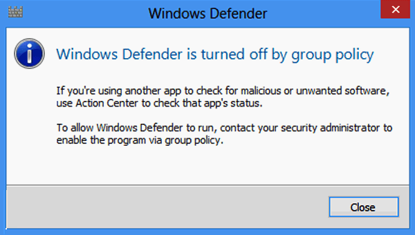 إصلاح يتم إلغاء تنشيط Windows Defender بواسطة "نهج المجموعة" في Windows 10 - %categories