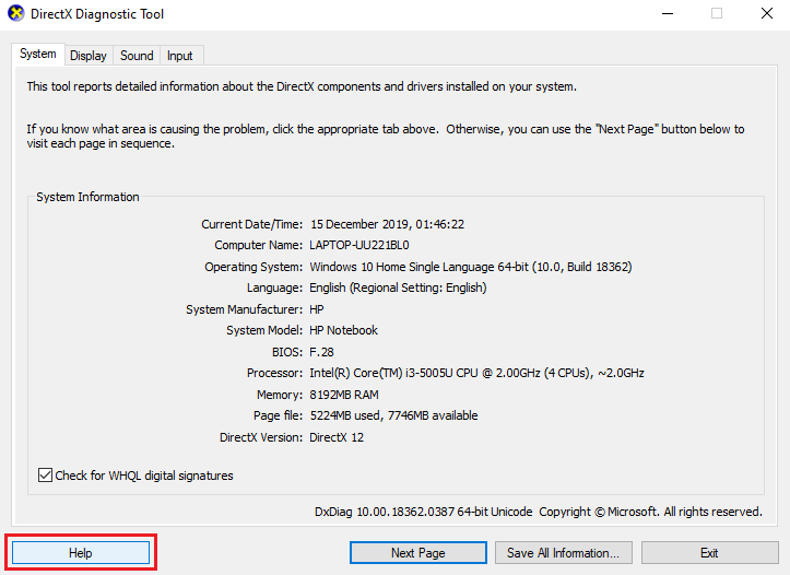 image11 كيفية استخدام أداة تشخيص DirectX في Windows 10