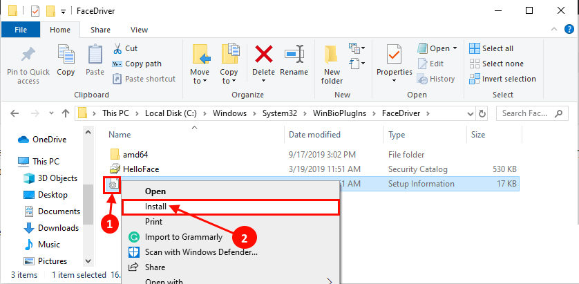 install_HelloFace إصلاح: Windows Hello Face لا يعمل في Windows 10