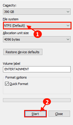 ntfs-format_start إصلاح : خطأ أثناء نسخ الملف أو المجلد: خطأ غير محدد في Windows 10