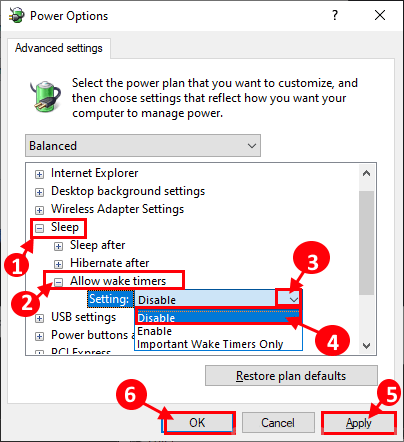 power-options_wake-timers-disabled إصلاح: يستيقظ الكمبيوتر تلقائيًا من وضع السكون في Windows 10