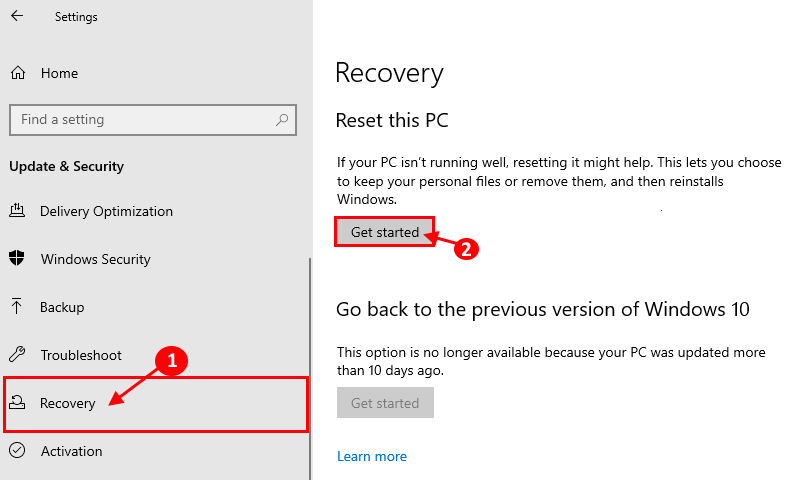 recovery_reset-1 إصلاح: اختفاء خيار تشغيل Bluetooth On إيقاف / Off في Windows 10