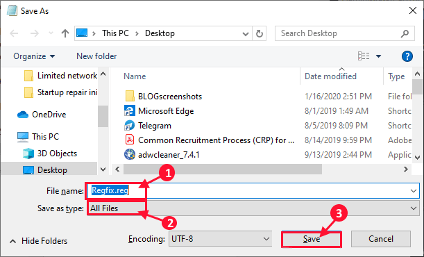 regfix_save-as كيفية حذف الملفات المحمية بواسطة TrustedInstaller في Windows 10